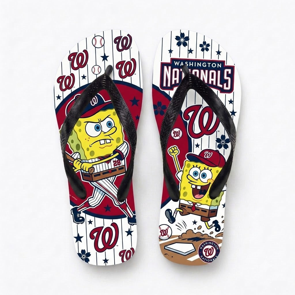 Cartoon Yellow Sponge Baseball Flip Flops, Sport Fan Sandals | 30 Teams Available
