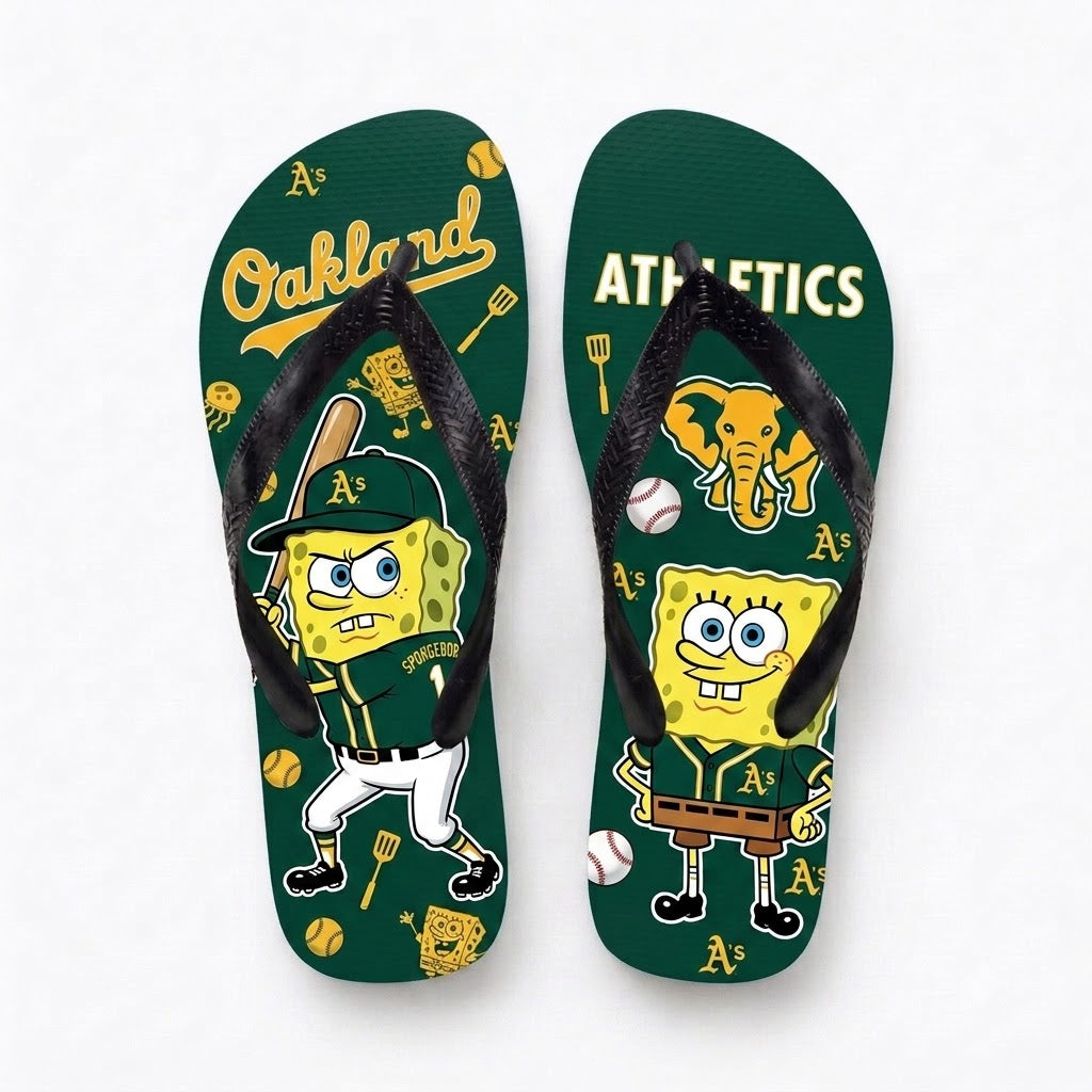 Cartoon Yellow Sponge Baseball Flip Flops, Sport Fan Sandals | 30 Teams Available