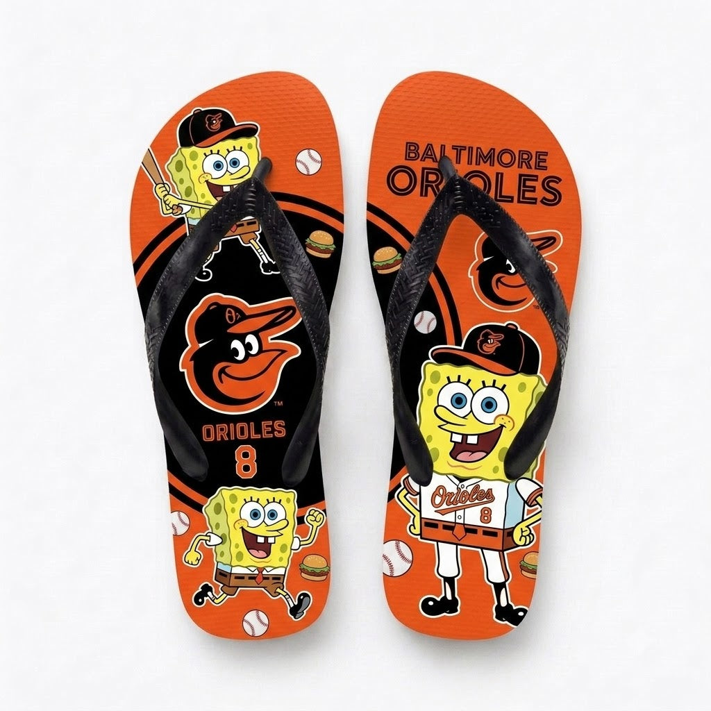 Cartoon Yellow Sponge Baseball Flip Flops, Sport Fan Sandals | 30 Teams Available
