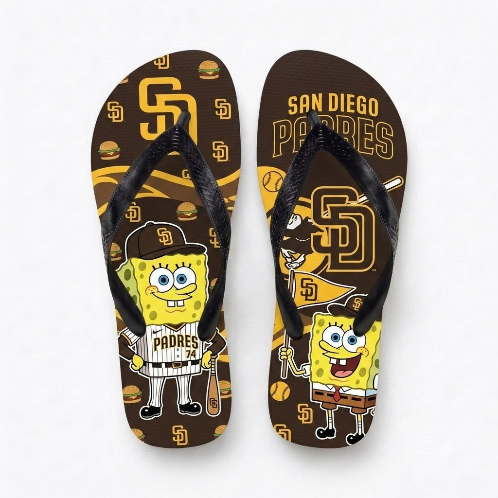 Cartoon Yellow Sponge Baseball Flip Flops, Sport Fan Sandals | 30 Teams Available