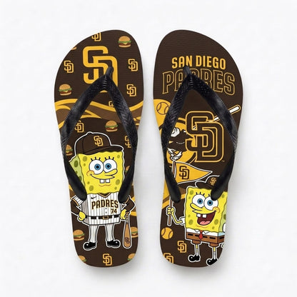 Cartoon Yellow Sponge Baseball Flip Flops, Sport Fan Sandals | 30 Teams Available