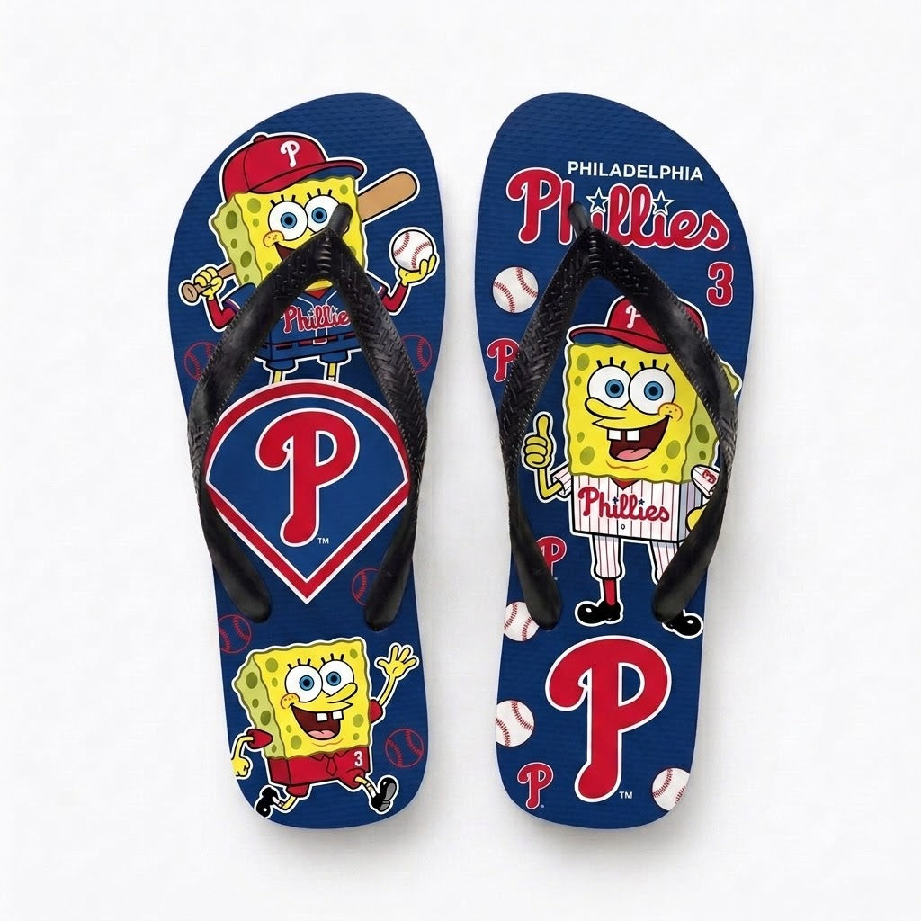 Cartoon Yellow Sponge Baseball Flip Flops, Sport Fan Sandals | 30 Teams Available