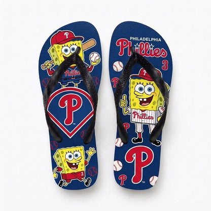Cartoon Yellow Sponge Baseball Flip Flops, Sport Fan Sandals | 30 Teams Available