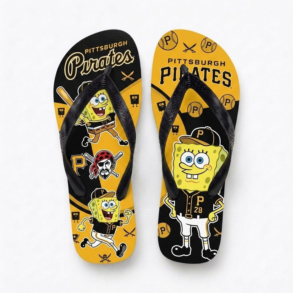 Cartoon Yellow Sponge Baseball Flip Flops, Sport Fan Sandals | 30 Teams Available