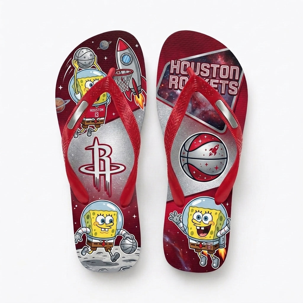 Funny Sponge Basketball Flip Flops, Sport Fan Beach Sandals | 30 Teams Available