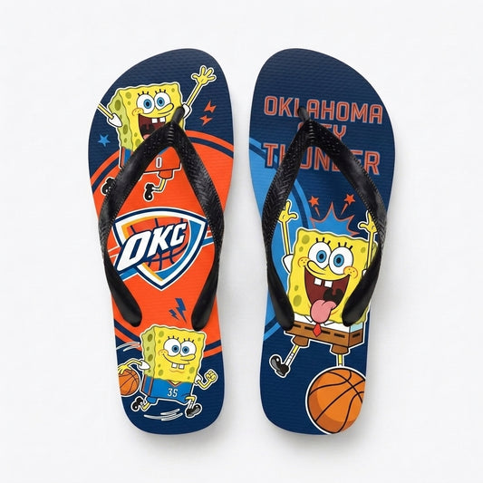 Funny Sponge Basketball Flip Flops — Sport Fan Beach Sandals | 30 Teams Available - Custom Fan Apparel Image 1