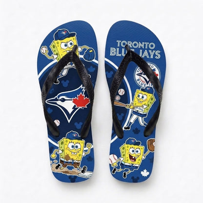 Cartoon Yellow Sponge Baseball Flip Flops, Sport Fan Sandals | 30 Teams Available