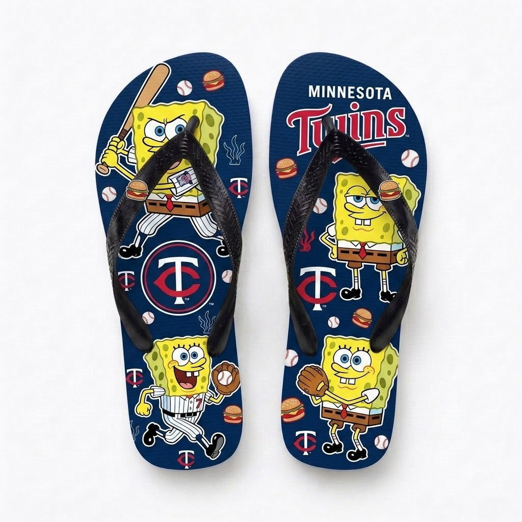 Cartoon Yellow Sponge Baseball Flip Flops, Sport Fan Sandals | 30 Teams Available