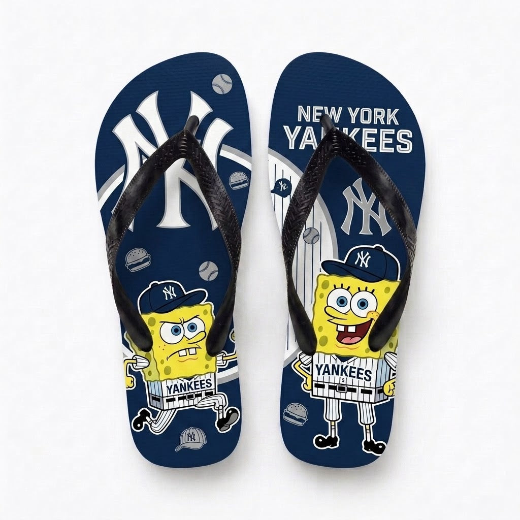 Cartoon Yellow Sponge Baseball Flip Flops, Sport Fan Sandals | 30 Teams Available