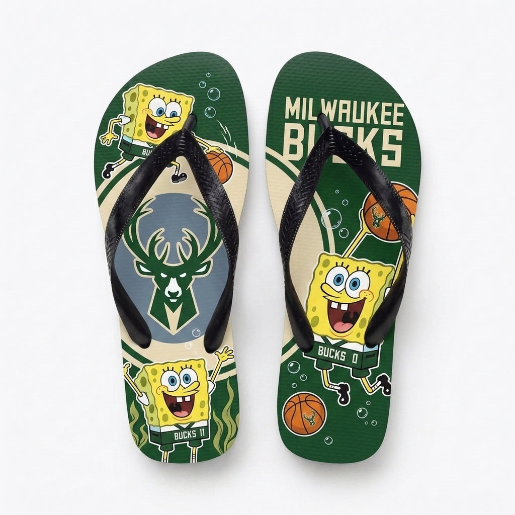 Funny Sponge Basketball Flip Flops, Sport Fan Beach Sandals | 30 Teams Available