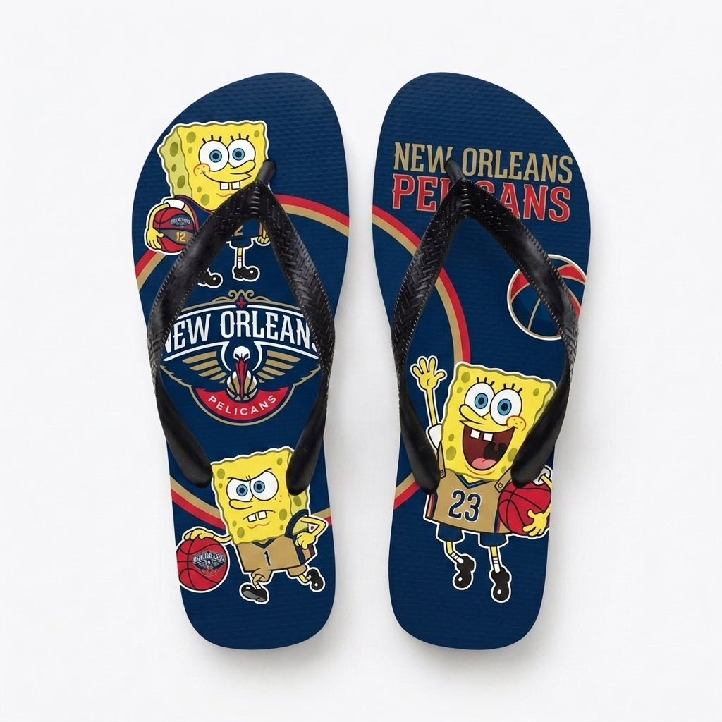 Funny Sponge Basketball Flip Flops, Sport Fan Beach Sandals | 30 Teams Available