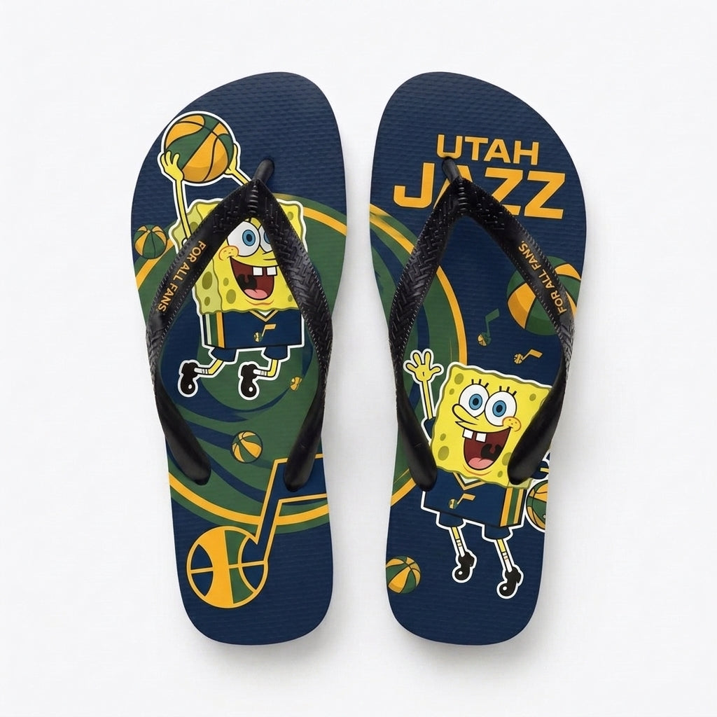 Funny Sponge Basketball Flip Flops, Sport Fan Beach Sandals | 30 Teams Available