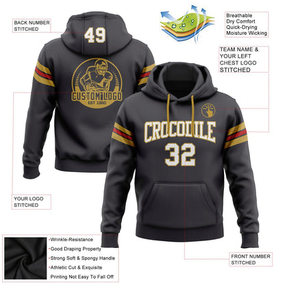 Custom Stitched Steel Gray White Old Gold-Red Football Pullover Sweatshirt Hoodie