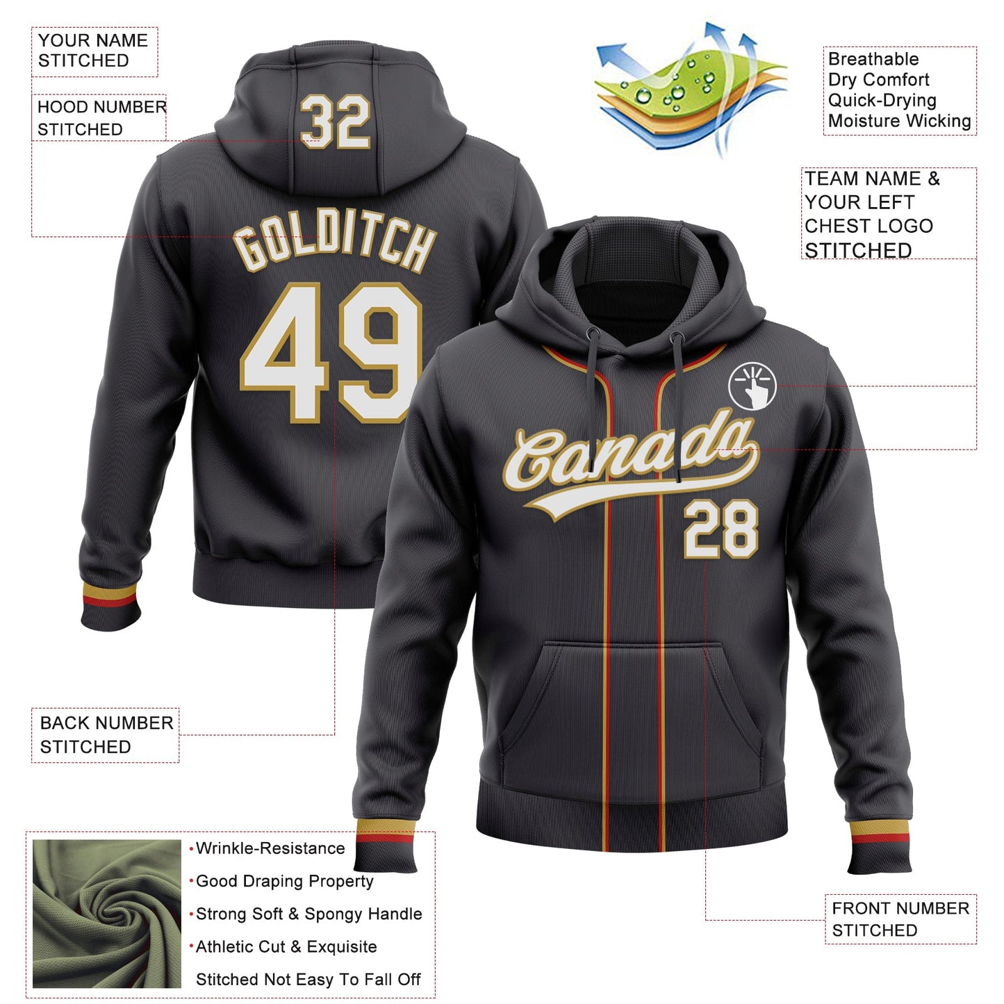 Custom Stitched Steel Gray White-Old Gold Baseball Pullover Sweatshirt Hoodie