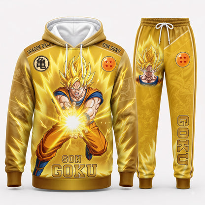 Son Goku Power Up Outfit Set — Hoodie, Jogger Pants & High-Top Sneakers | Dragon Ball Anime Streetwear Matching Set