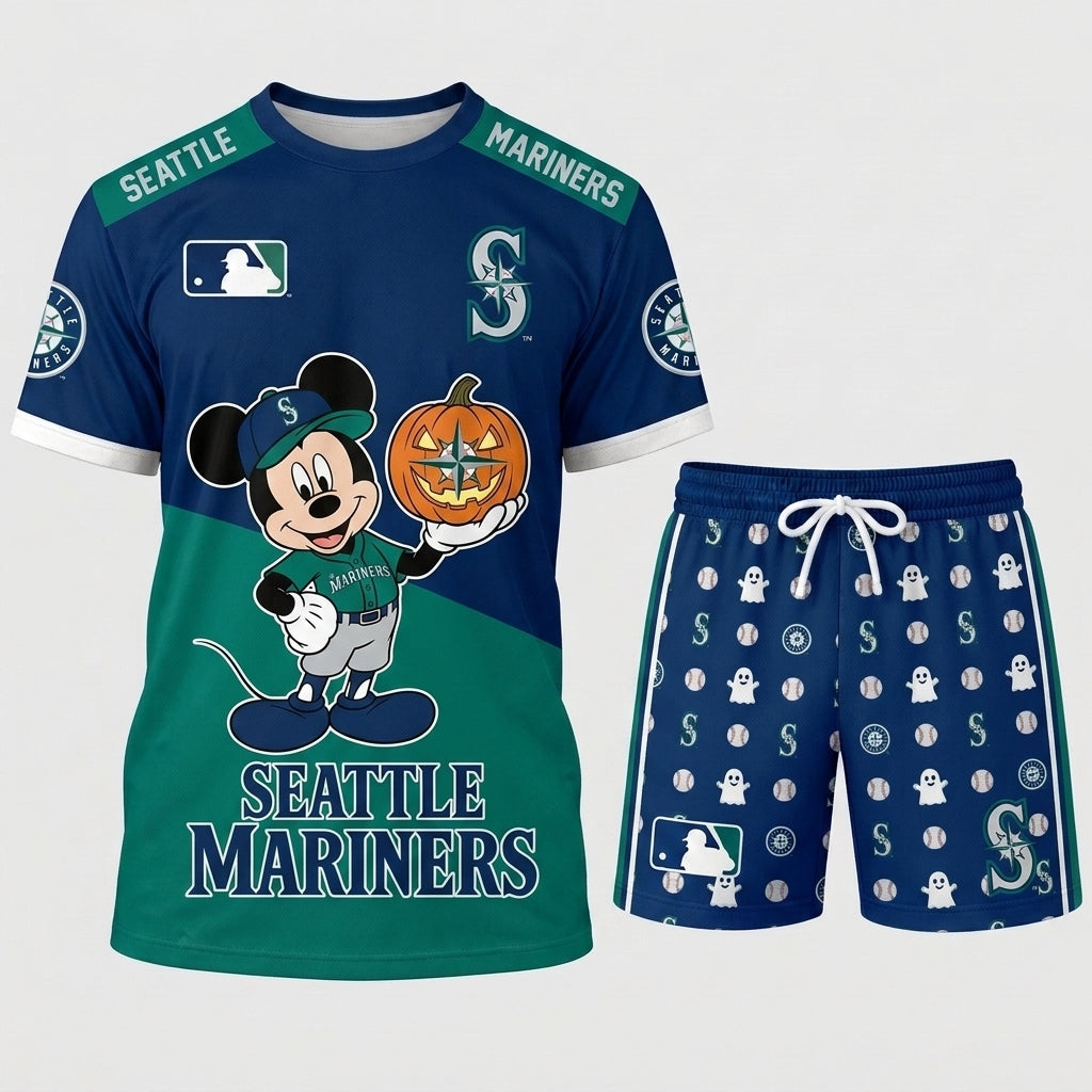 Halloween Baseball Fan T-Shirt And Shorts Set, Cartoon Mouse Sport Outfit | 30 Teams Available