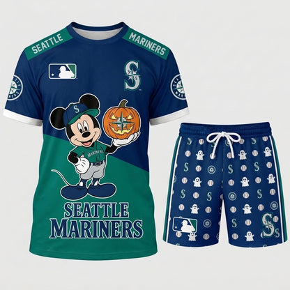Halloween Baseball Fan T-Shirt And Shorts Set, Cartoon Mouse Sport Outfit | 30 Teams Available
