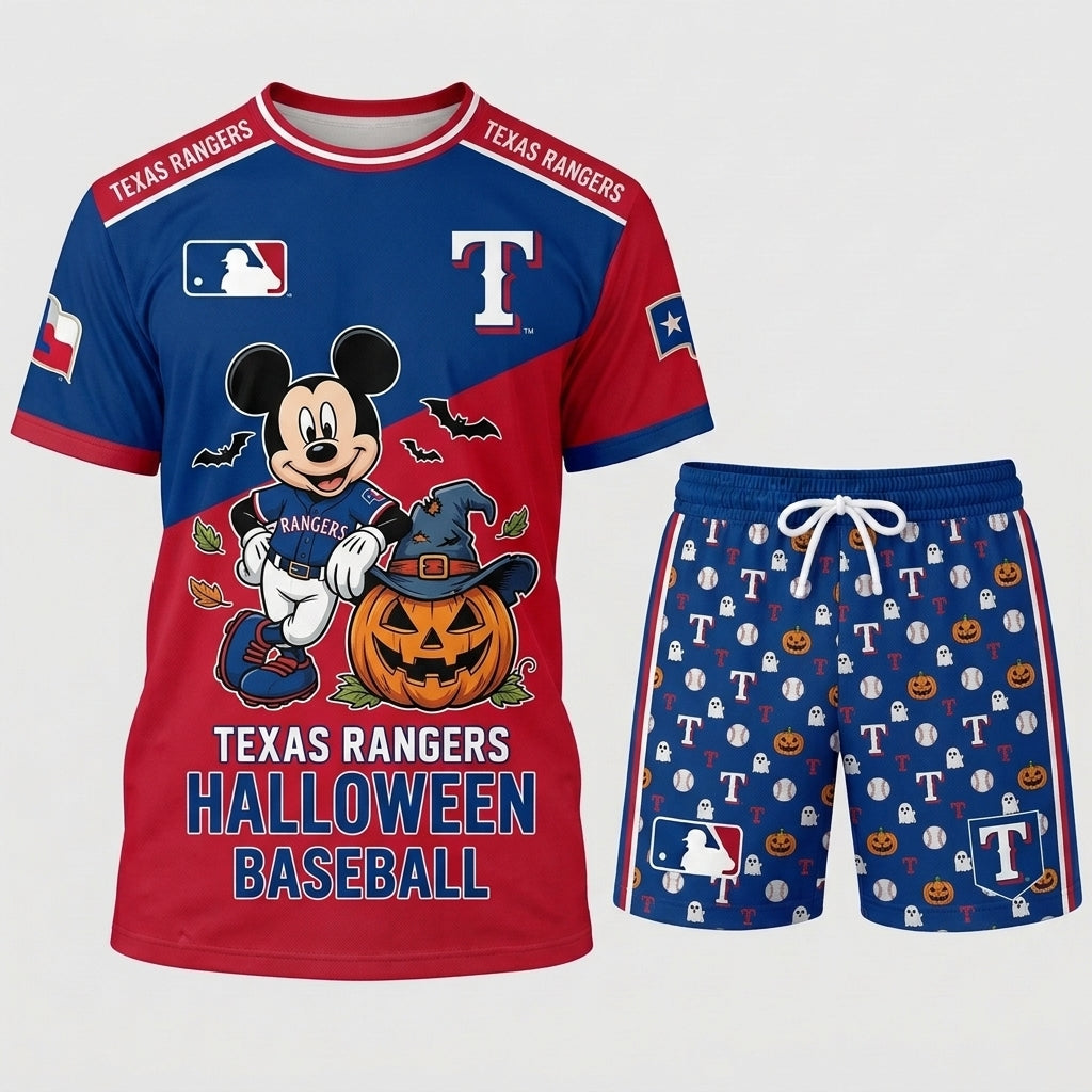 Halloween Baseball Fan T-Shirt And Shorts Set, Cartoon Mouse Sport Outfit | 30 Teams Available