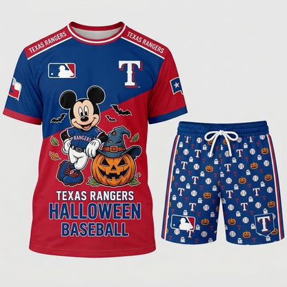 Halloween Baseball Fan T-Shirt And Shorts Set, Cartoon Mouse Sport Outfit | 30 Teams Available