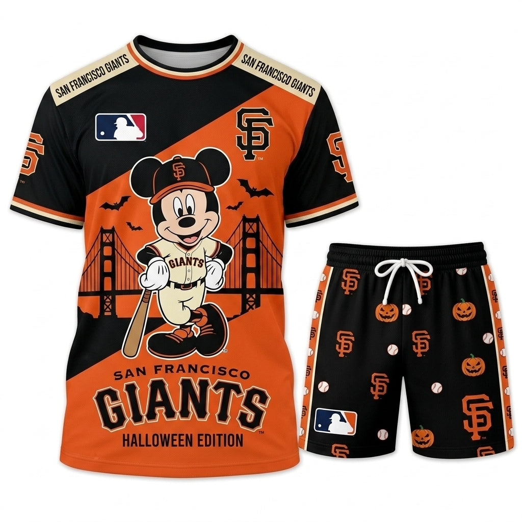 Halloween Baseball Fan T-Shirt And Shorts Set, Cartoon Mouse Sport Outfit | 30 Teams Available