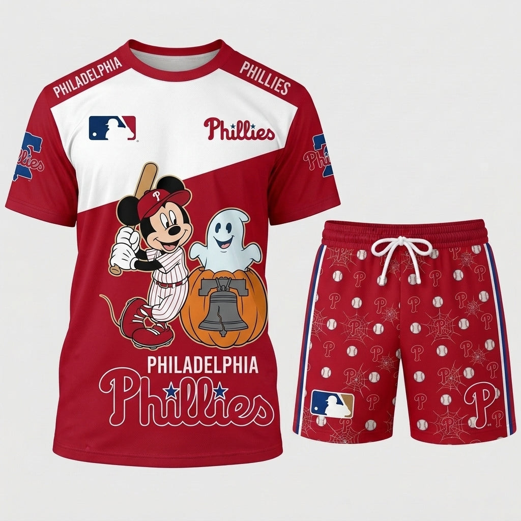Halloween Baseball Fan T-Shirt And Shorts Set, Cartoon Mouse Sport Outfit | 30 Teams Available
