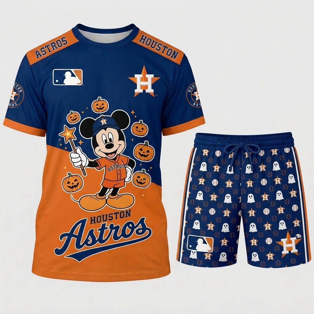 Halloween Baseball Fan T-Shirt And Shorts Set, Cartoon Mouse Sport Outfit | 30 Teams Available