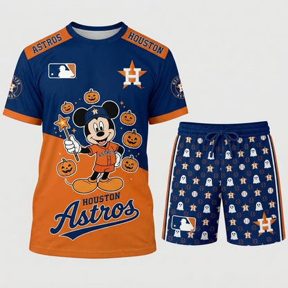 Halloween Baseball Fan T-Shirt And Shorts Set, Cartoon Mouse Sport Outfit | 30 Teams Available