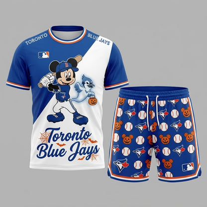 Halloween Baseball Fan T-Shirt And Shorts Set, Cartoon Mouse Sport Outfit | 30 Teams Available