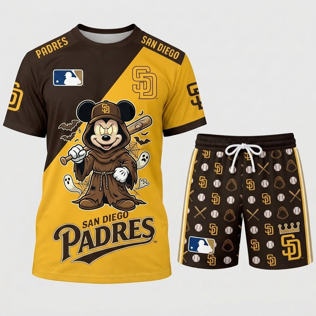 Halloween Baseball Fan T-Shirt And Shorts Set, Cartoon Mouse Sport Outfit | 30 Teams Available