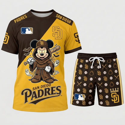 Halloween Baseball Fan T-Shirt And Shorts Set, Cartoon Mouse Sport Outfit | 30 Teams Available
