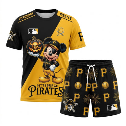 Halloween Baseball Fan T-Shirt And Shorts Set, Cartoon Mouse Sport Outfit | 30 Teams Available