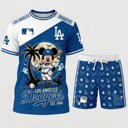 Halloween Baseball Fan T-Shirt And Shorts Set, Cartoon Mouse Sport Outfit | 30 Teams Available
