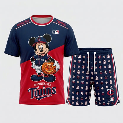 Halloween Baseball Fan T-Shirt And Shorts Set, Cartoon Mouse Sport Outfit | 30 Teams Available