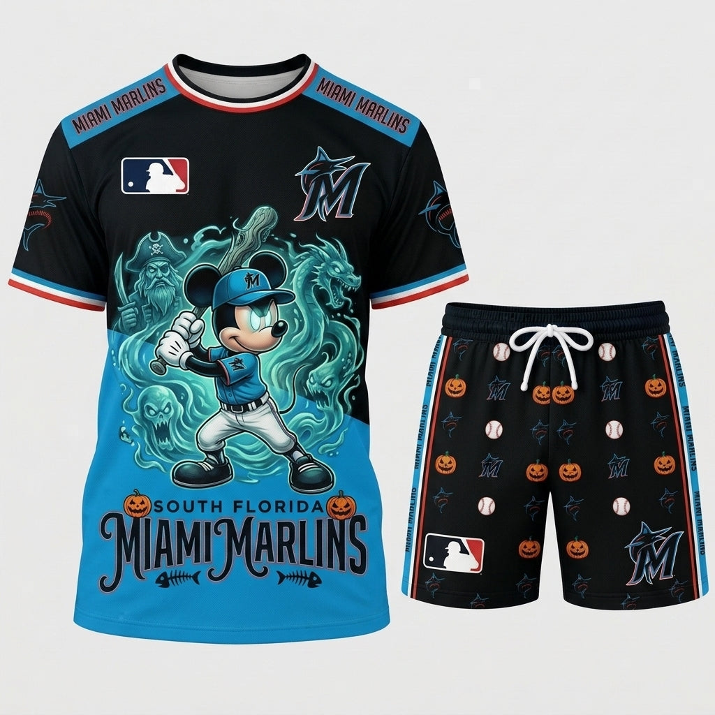 Halloween Baseball Fan T-Shirt And Shorts Set, Cartoon Mouse Sport Outfit | 30 Teams Available