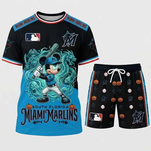Halloween Baseball Fan T-Shirt And Shorts Set, Cartoon Mouse Sport Outfit | 30 Teams Available