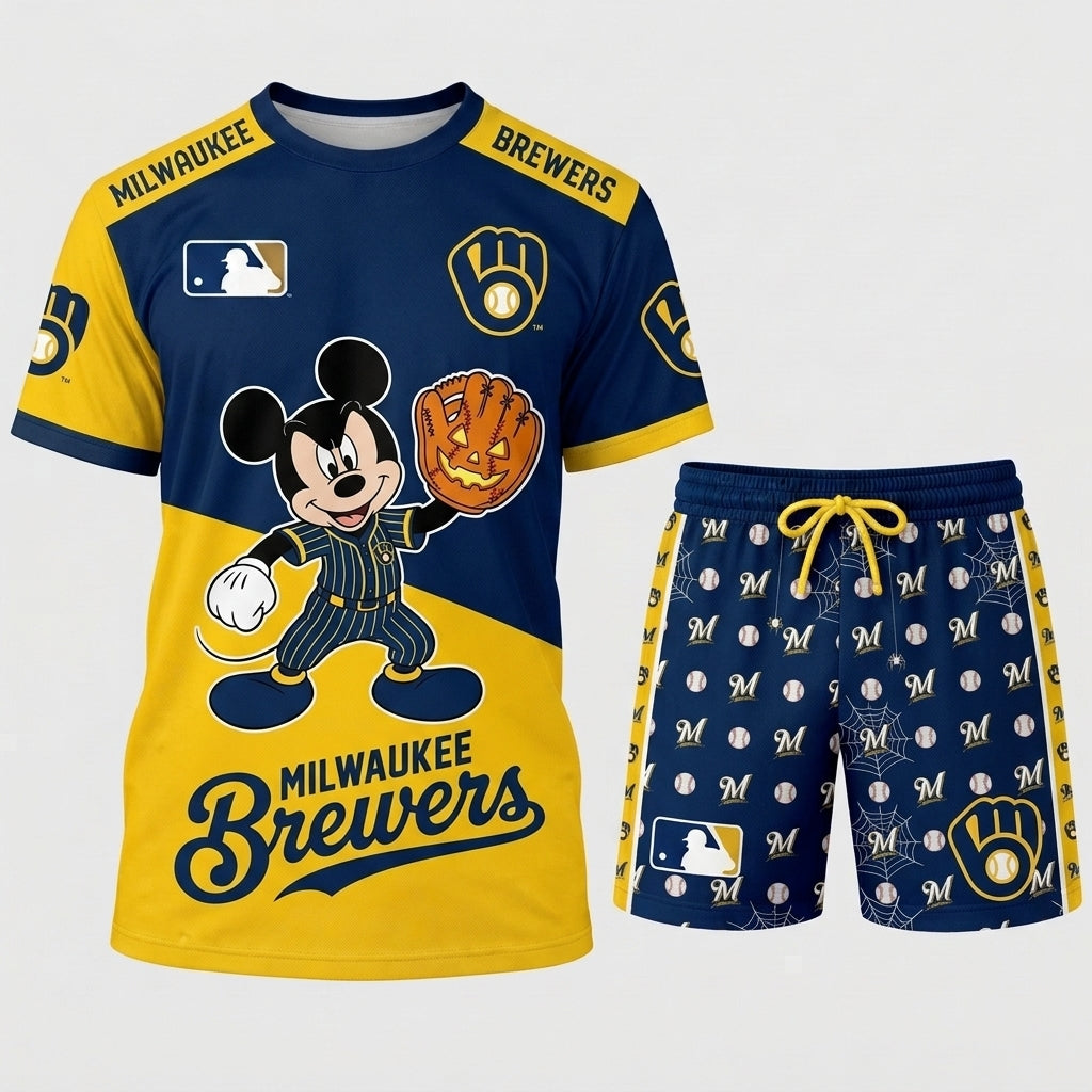 Halloween Baseball Fan T-Shirt And Shorts Set, Cartoon Mouse Sport Outfit | 30 Teams Available