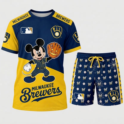 Halloween Baseball Fan T-Shirt And Shorts Set, Cartoon Mouse Sport Outfit | 30 Teams Available