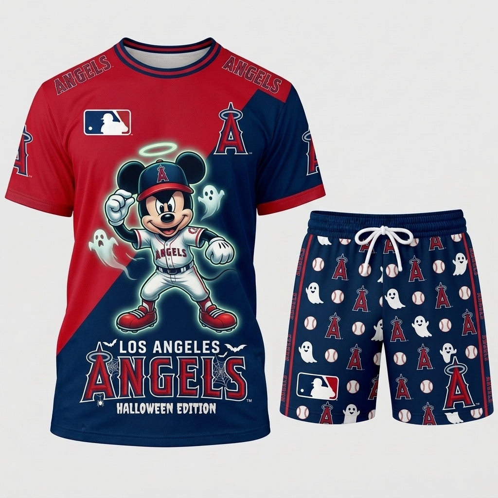 Halloween Baseball Fan T-Shirt And Shorts Set, Cartoon Mouse Sport Outfit | 30 Teams Available
