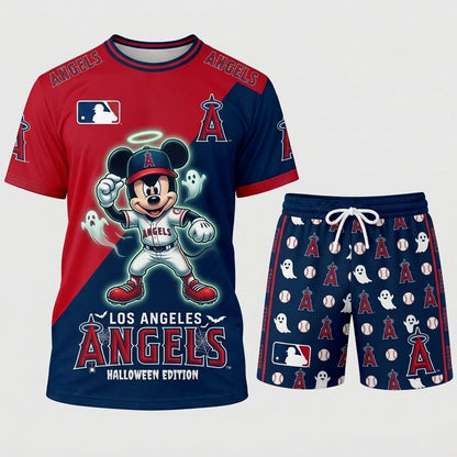 Halloween Baseball Fan T-Shirt And Shorts Set, Cartoon Mouse Sport Outfit | 30 Teams Available