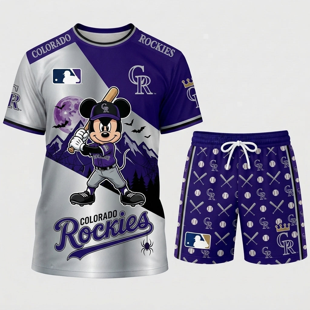Halloween Baseball Fan T-Shirt And Shorts Set, Cartoon Mouse Sport Outfit | 30 Teams Available