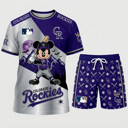 Halloween Baseball Fan T-Shirt And Shorts Set, Cartoon Mouse Sport Outfit | 30 Teams Available