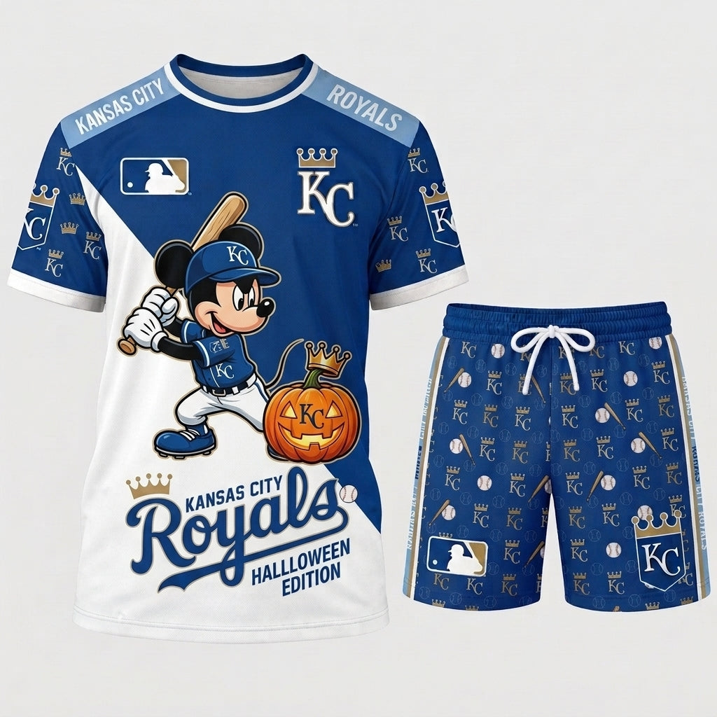Halloween Baseball Fan T-Shirt And Shorts Set, Cartoon Mouse Sport Outfit | 30 Teams Available