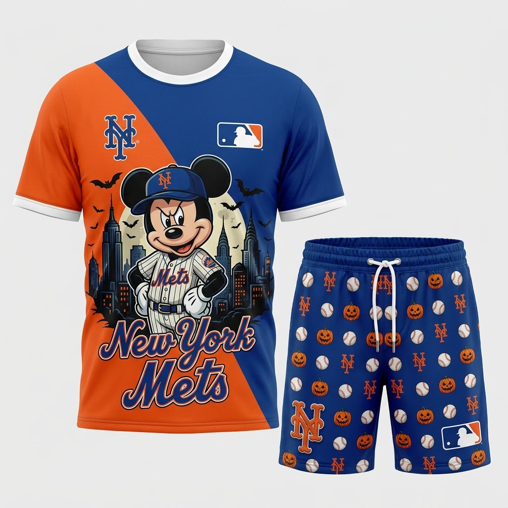 Halloween Baseball Fan T-Shirt And Shorts Set, Cartoon Mouse Sport Outfit | 30 Teams Available