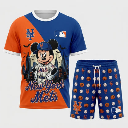 Halloween Baseball Fan T-Shirt And Shorts Set, Cartoon Mouse Sport Outfit | 30 Teams Available