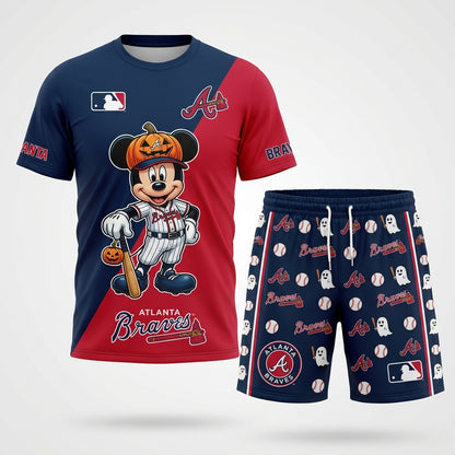 Halloween Baseball Fan T-Shirt And Shorts Set, Cartoon Mouse Sport Outfit | 30 Teams Available