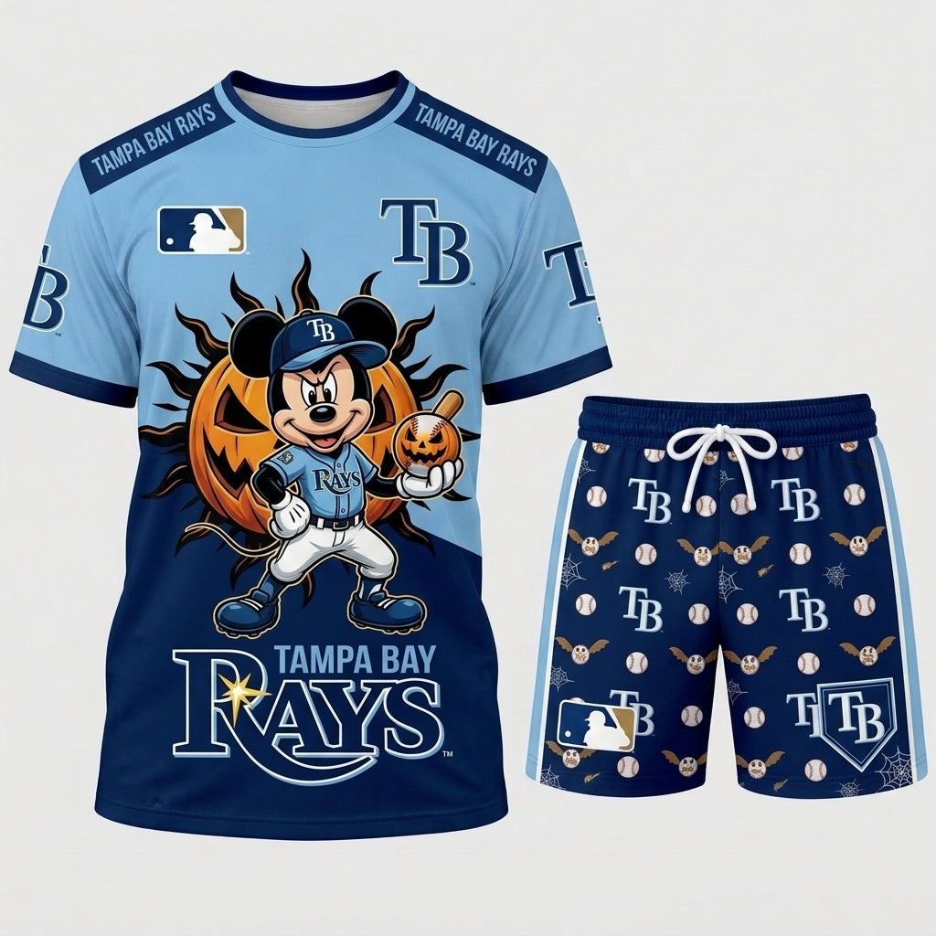 Halloween Baseball Fan T-Shirt And Shorts Set, Cartoon Mouse Sport Outfit | 30 Teams Available