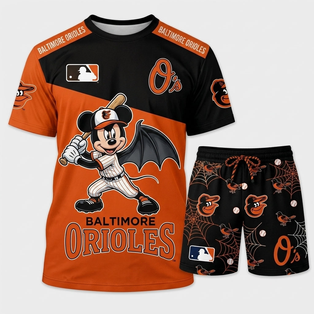 Halloween Baseball Fan T-Shirt And Shorts Set, Cartoon Mouse Sport Outfit | 30 Teams Available