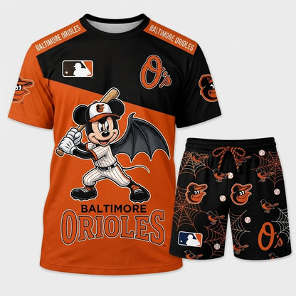 Halloween Baseball Fan T-Shirt And Shorts Set, Cartoon Mouse Sport Outfit | 30 Teams Available