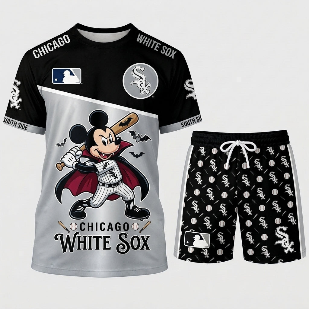 Halloween Baseball Fan T-Shirt And Shorts Set, Cartoon Mouse Sport Outfit | 30 Teams Available
