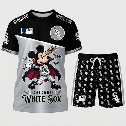 Halloween Baseball Fan T-Shirt And Shorts Set, Cartoon Mouse Sport Outfit | 30 Teams Available